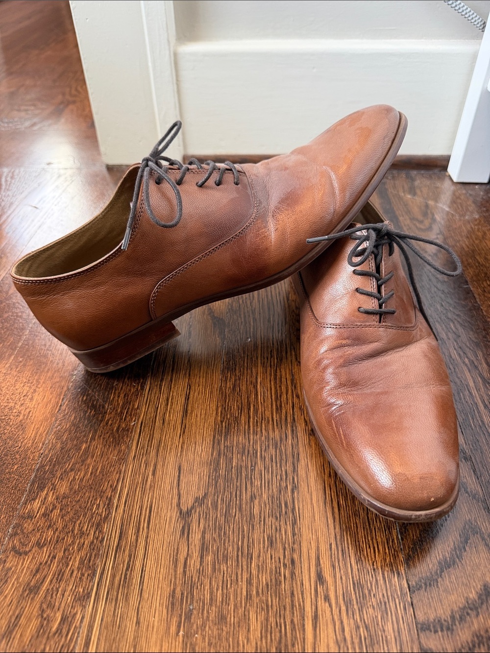 Aldo Men's Cognac Brown Leather Oxfords - Picture 1 of 12